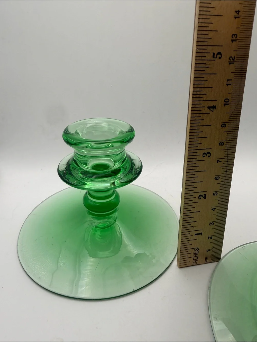 Green Uranium Glass Candle Holders - Set of 2